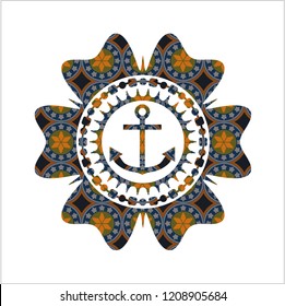 anchor icon inside arabic emblem. Arabesque decoration.
