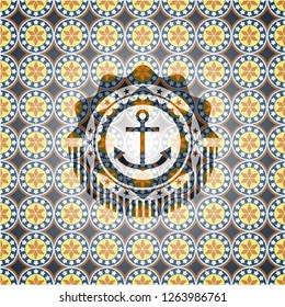 anchor icon inside arabic emblem. Arabesque decoration.