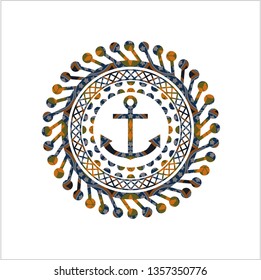 anchor icon inside arabic style badge. Arabesque decoration.