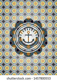 anchor icon inside arabic style badge. Arabesque decoration.