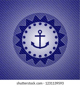 anchor icon inside badge with denim background