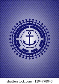 anchor icon inside badge with jean texture