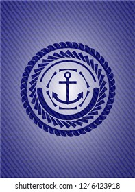 anchor icon inside badge with jean texture