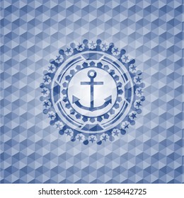 anchor icon inside blue badge with geometric background.