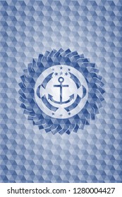 anchor icon inside blue badge with geometric pattern.