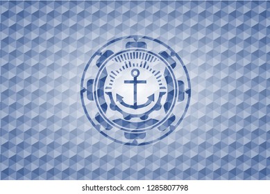 anchor icon inside blue badge with geometric pattern.