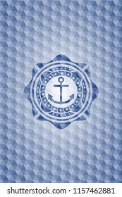 anchor icon inside blue emblem with geometric pattern background.