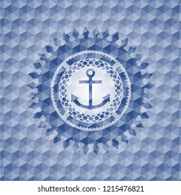 anchor icon inside blue emblem with geometric pattern.