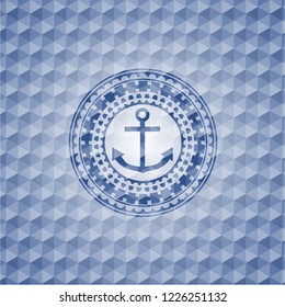 anchor icon inside blue emblem with geometric pattern.