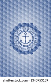 anchor icon inside blue emblem or badge with abstract geometric pattern background.