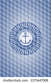 anchor icon inside blue emblem with geometric pattern background.