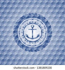 anchor icon inside blue emblem with geometric background.