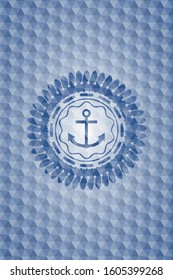 anchor icon inside blue emblem or badge with abstract geometric polygonal pattern background.