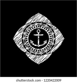 anchor icon inside chalk emblem written on a blackboard