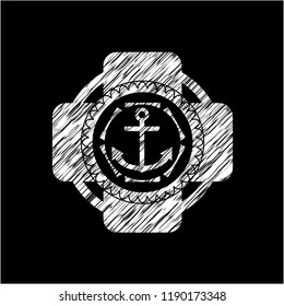 anchor icon inside chalkboard emblem on black board