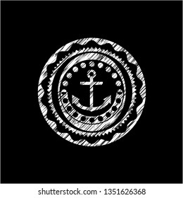 anchor icon inside chalkboard emblem on black board