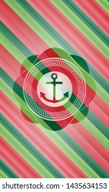 anchor icon inside christmas colors style emblem.