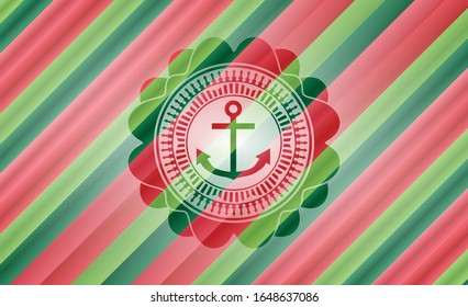 anchor icon inside christmas emblem background.