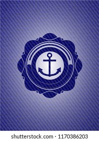 anchor icon inside emblem with denim high quality background