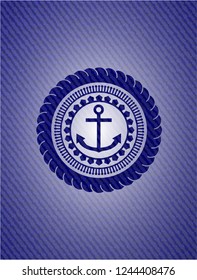 anchor icon inside emblem with denim high quality background