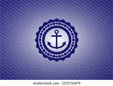 anchor icon inside emblem with denim high quality background