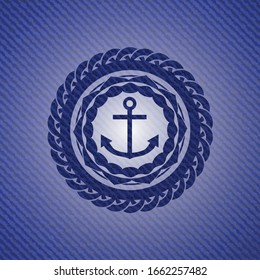 anchor icon inside emblem with denim high quality background