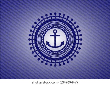 anchor icon inside emblem with jean background