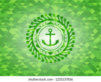 anchor icon inside green emblem with triangle mosaic background