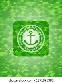 anchor icon inside green emblem with mosaic ecological style background