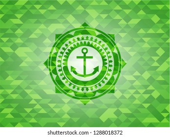 anchor icon inside green emblem with mosaic background