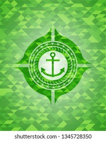 anchor icon inside green emblem with mosaic ecological style background