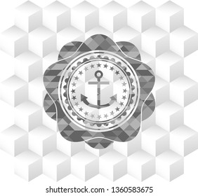 anchor icon inside grey badge with geometric cube white background
