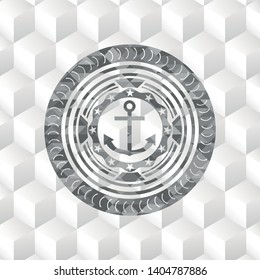 anchor icon inside grey icon or emblem with geometric cube white background