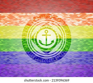 anchor icon inside lgbt colors emblem. 