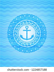 anchor icon inside light blue water wave badge.