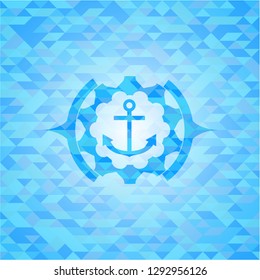 anchor icon inside light blue emblem with triangle mosaic background