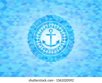 anchor icon inside light blue emblem with mosaic background