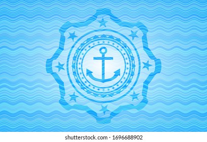 anchor icon inside light blue water wave style badge.