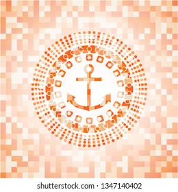 anchor icon inside orange mosaic emblem with background