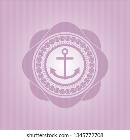 anchor icon inside pink emblem. Vintage.