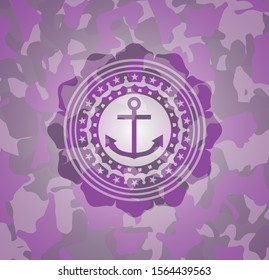 anchor icon inside pink and purple camouflage texture