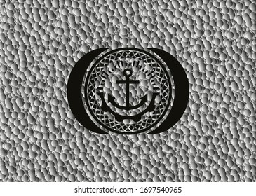 icono de ancla dentro de un emblema negro realista con fondo de burbujas. Ilustración vectorial. Detallado.