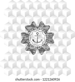 anchor icon inside realistic grey emblem with cube white background