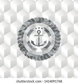 anchor icon inside realistic grey emblem with cube white background