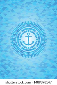anchor icon inside realistic sky blue mosaic emblem
