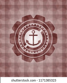 anchor icon inside red emblem or badge with geometric pattern background. Seamless.