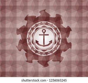 anchor icon inside red emblem with geometric pattern background. Seamless.