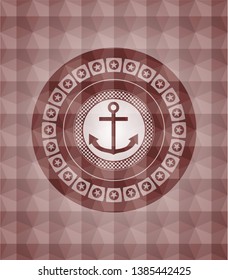 anchor icon inside red emblem with geometric background. Seamless.