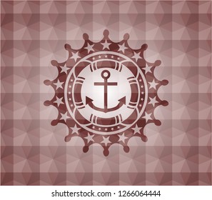 anchor icon inside red geometric pattern emblem. Seamless.