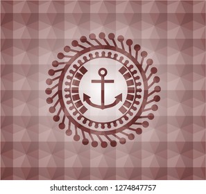 anchor icon inside red seamless emblem with geometric pattern.